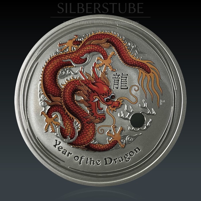 5 Oz Australien Lunar 2 Drache 2012 Silber rot - Coloriert